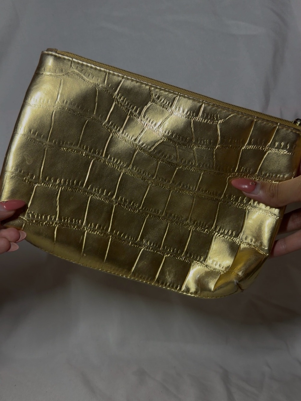 Gold Croc-Embossed Zip Pouch - Women